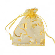 Organza Jewellery Bag 9x12cm heart - Yellow-gold